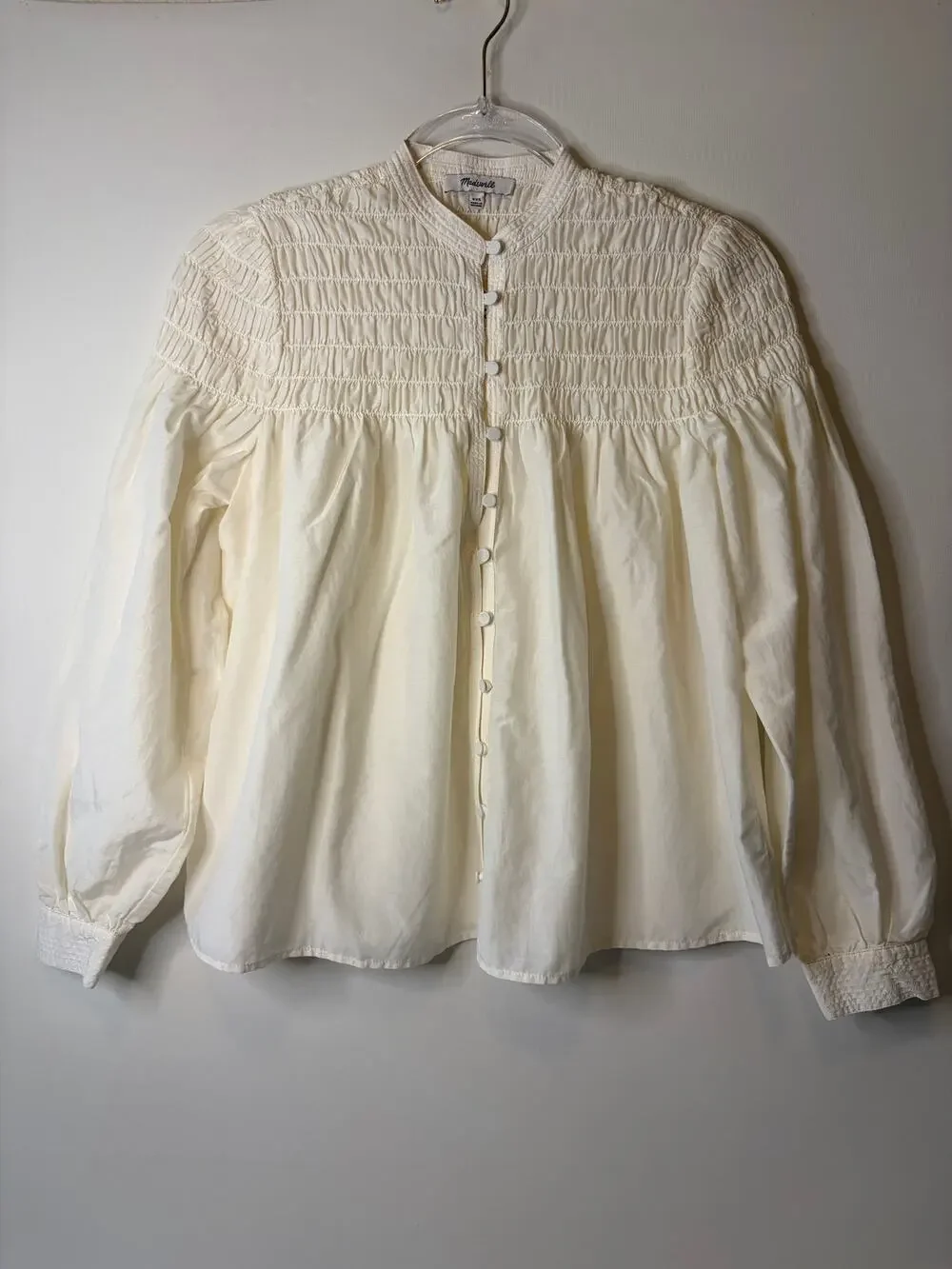 Madewell Cream Smocked Yoke Button-Front Blouse